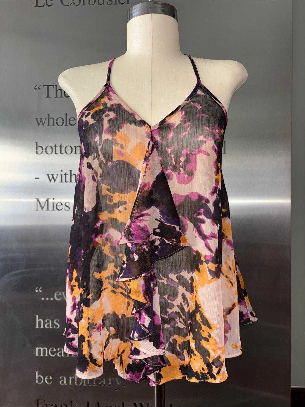 🆕 Express Floral Ruffle Camisole - Purple, Black & Yellow